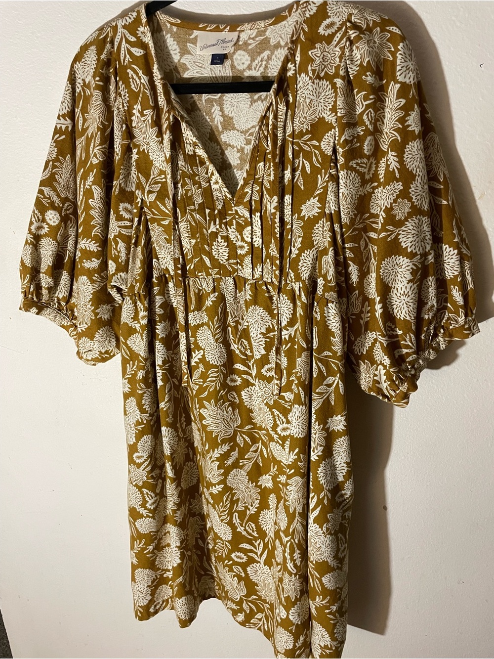 Universal Thread Mustard and White Floral Tie-Front Midi Dress